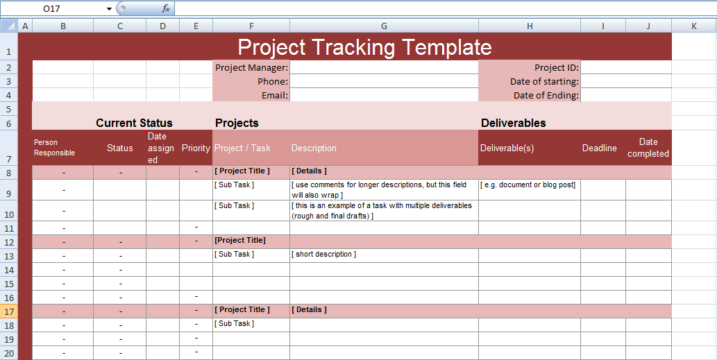 sample project tracking template excel